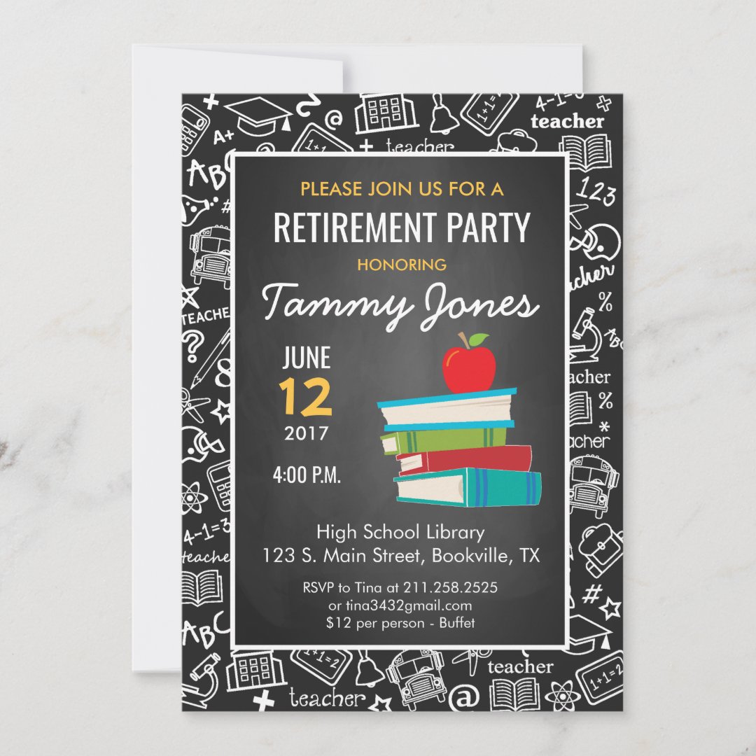 Teacher Retirement Invitation blackboard | Zazzle