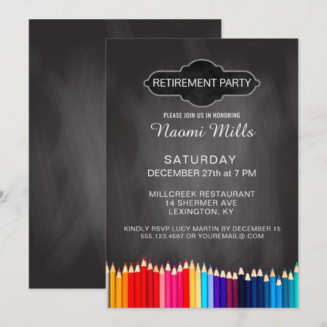 Teacher Retirement Party Chalkboard Pencils Invitation (Front/Back)