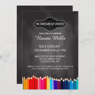 Teacher Retirement Party Chalkboard Pencils Invitation