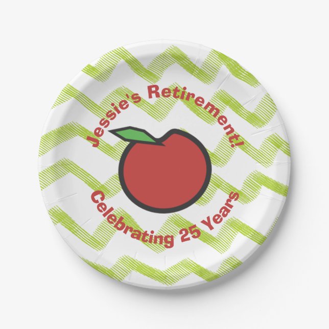 Teacher Retirement Red Apple Custom Paper Plate (Front)