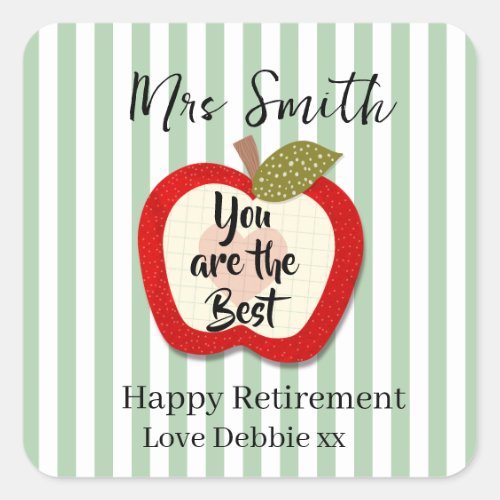 Teacher Retirement Thank You Apple Square Sticker