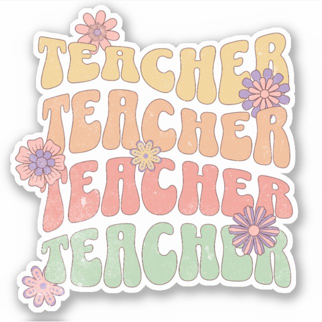 Teacher retro style text design sticker (Front)