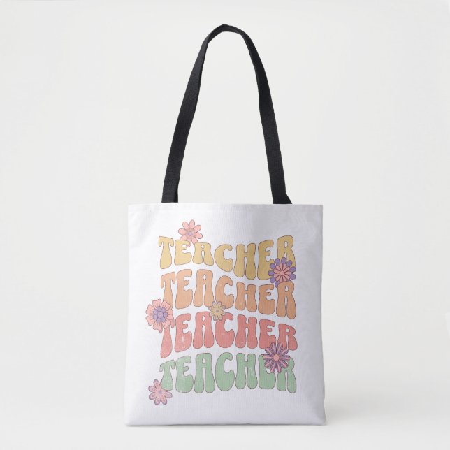 Teacher retro style text design tote bag (Front)
