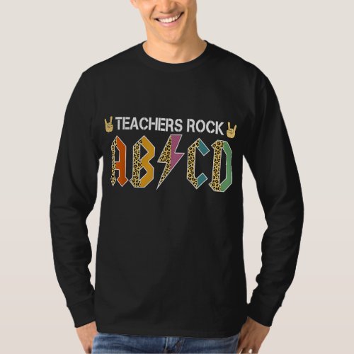 Teacher Rock ABCD Leopard Back to School Teacher T_Shirt