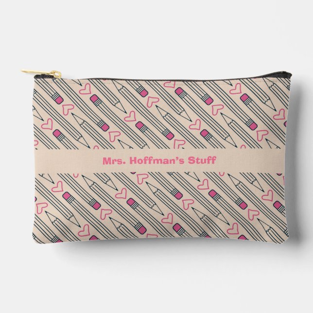 Teacher’s stuff - pencils and hearts pencil case accessory pouch (Front)