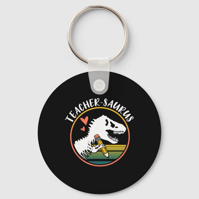 Teacher-saurus Funny Dinosaur Teacher Design T-rex Keychain (Front)