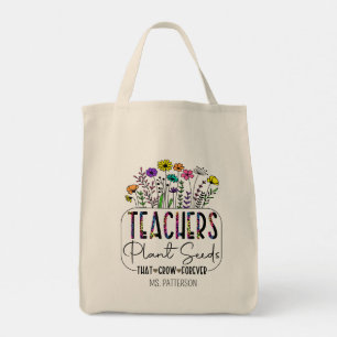 Teacher Sayings Modern Flower Personalized Name Tote Bag
