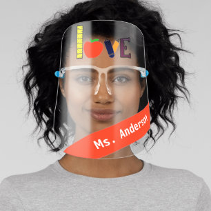 Teacher School Apple Ruler Love Personalized Face Shield