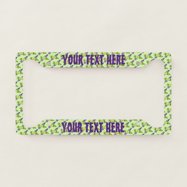 Teacher School Art Supplies Purple Green Crayons License Plate Frame (Front)