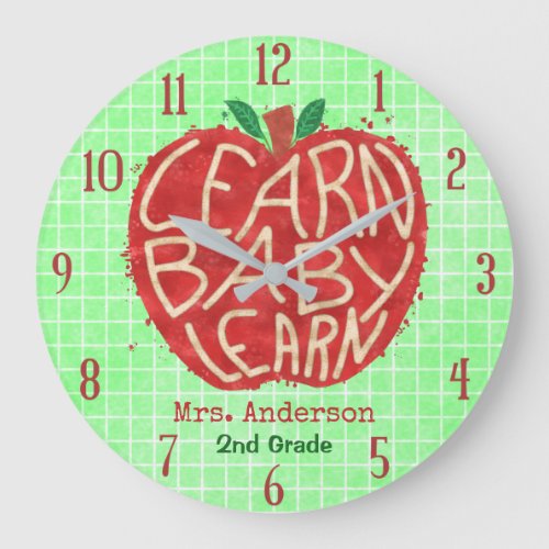 Teacher School Classroom Apple  Learn Baby  Name Large Clock