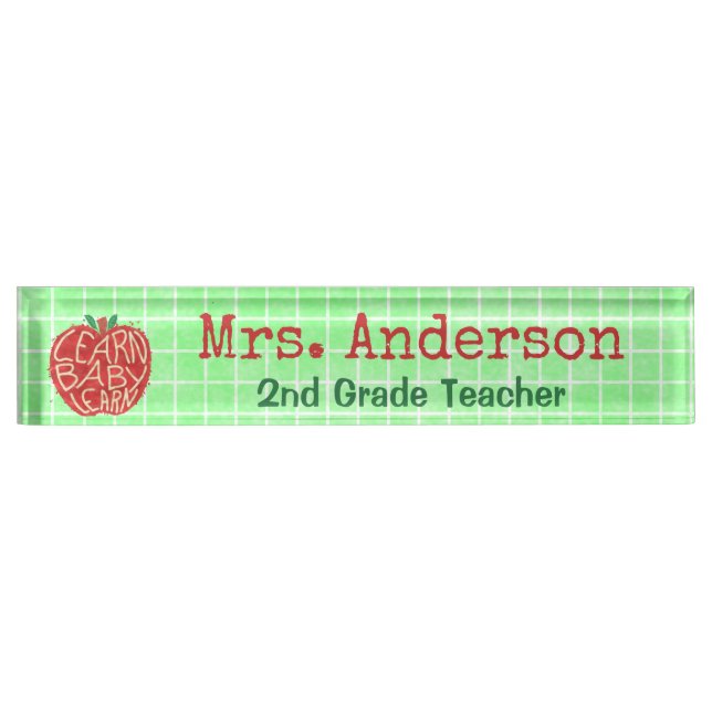 Teacher School Classroom Apple | Learn Baby | Name Plate (Front)