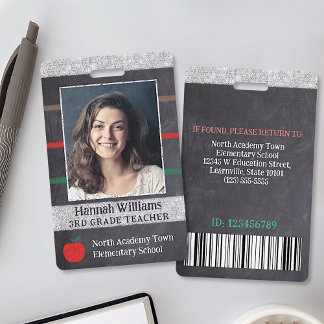Teacher School Employee Custom Photo Logo Bar Code Badge