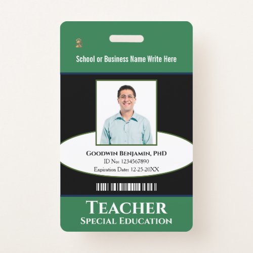 Teacher School Employee Photo Name Logo Custom Badge