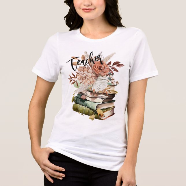 Teacher school flower books vintage  Tri-Blend shirt (Front)