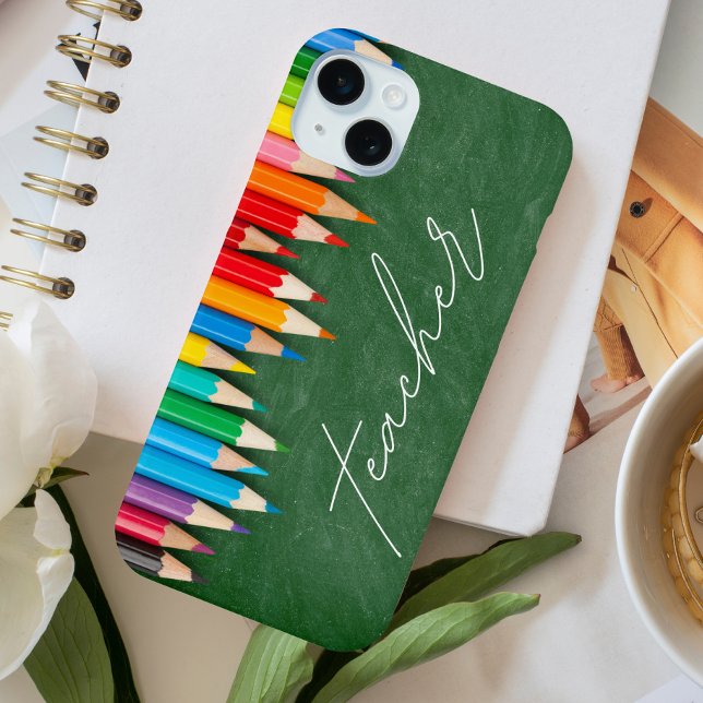 Teacher Script Chalkboard Pencils Case-Mate iPhone Case (Creator Uploaded)