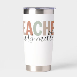 Teacher Script Name and Warm Neutral Pastel Colors Insulated Tumbler