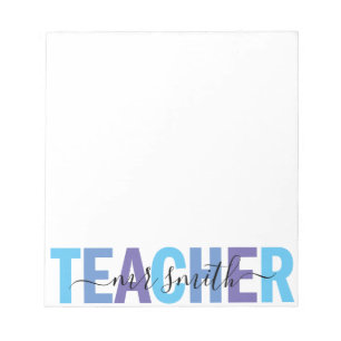 Teacher Script Name Blue and Purple Mens Notepad