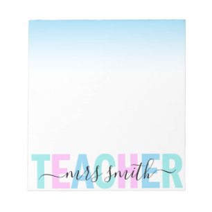 Teacher Script Name Pink Purple Aqua Ombre Colors Notepad