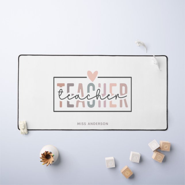 Teacher Script Typography Modern Personalized Name Desk Mat (Kids Table)