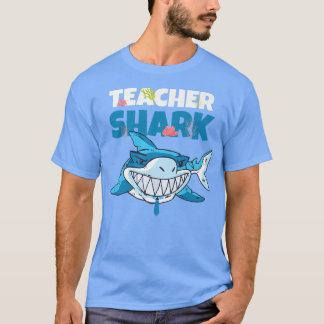 Teacher Shark Funny Blue Smiling Sharp Teeth Fish T-Shirt