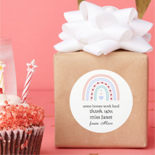 Teacher Simple Christmas Thank You Rainbow Gift Classic Round Sticker