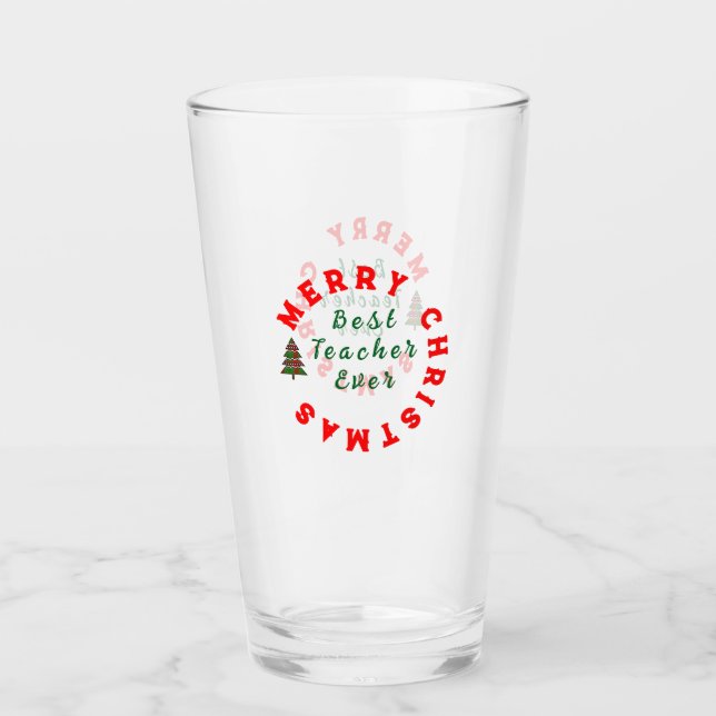 Teacher Simple Christmas Thank You Rainbow Gift Glass (Front)