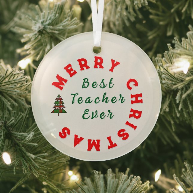 Teacher Simple Christmas Thank You Rainbow Gift Glass Ornament (Insitu)
