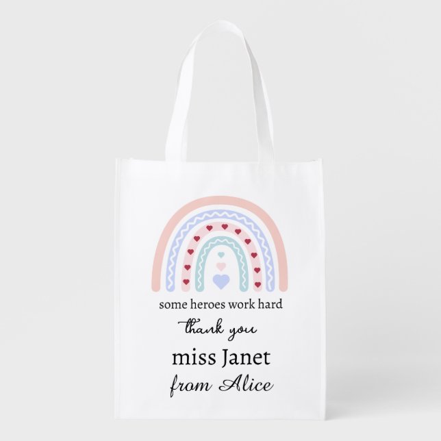 Teacher Simple Christmas Thank You Rainbow Gift Grocery Bag (Front)