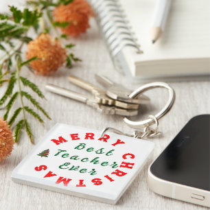 Teacher Simple Christmas Thank You Rainbow Gift Keychain