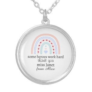 Teacher Simple Christmas Thank You Rainbow Gift Silver Plated Necklace