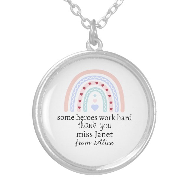 Teacher Simple Christmas Thank You Rainbow Gift Silver Plated Necklace (Front)