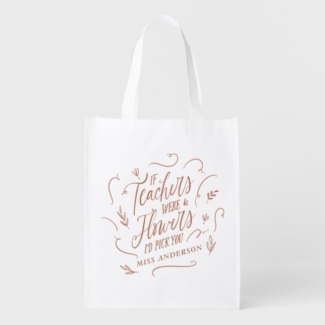 Teacher simple typography elegant terracotta chic  grocery bag (Front)