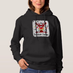 Teacher Squad Cute Red Plaid Reindeer Snow  Christ Hoodie