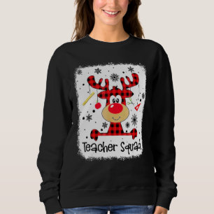 Teacher Squad Cute Red Plaid Reindeer Snow  Christ Sweatshirt