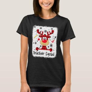 Teacher Squad Cute Red Plaid Reindeer Snow Christ T-Shirt