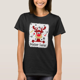 Teacher Squad Cute Red Plaid Reindeer Snow  Christ T-Shirt