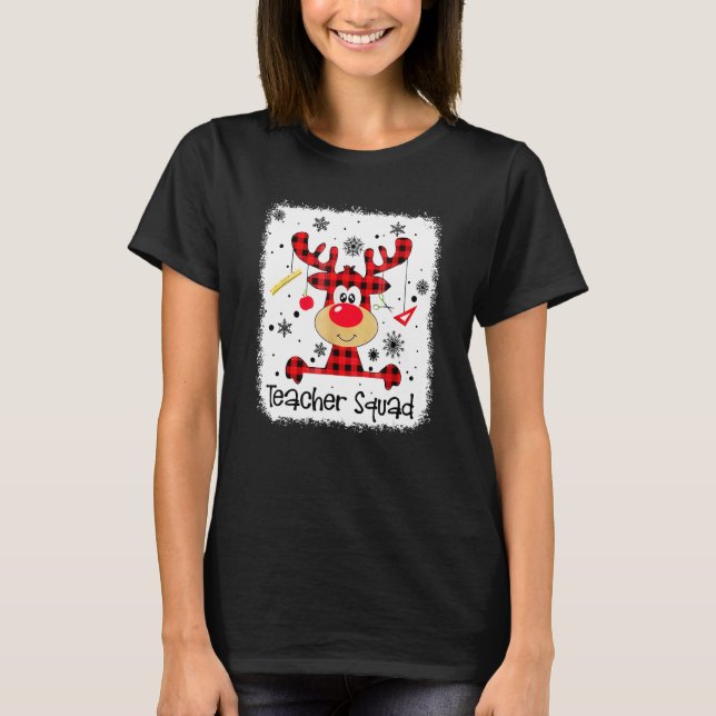 Teacher Squad Cute Red Plaid Reindeer Snow  Christ T-Shirt (Front)