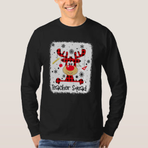 Teacher Squad Cute Red Plaid Reindeer Snow  Christ T-Shirt