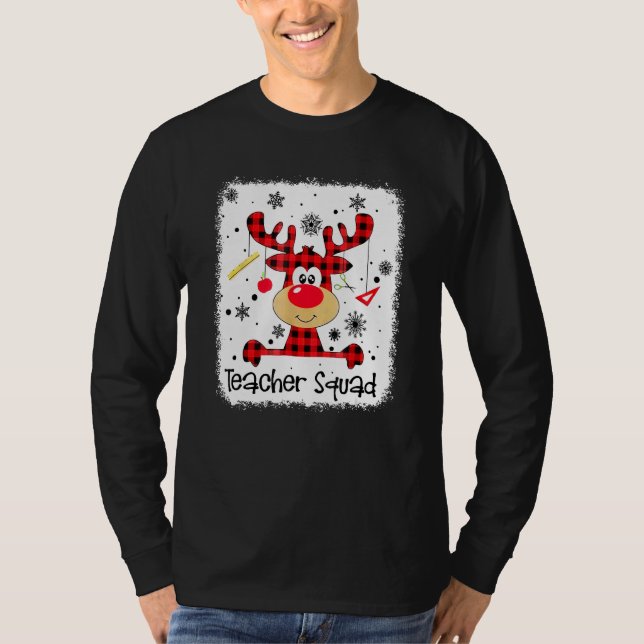 Teacher Squad Cute Red Plaid Reindeer Snow  Christ T-Shirt (Front)