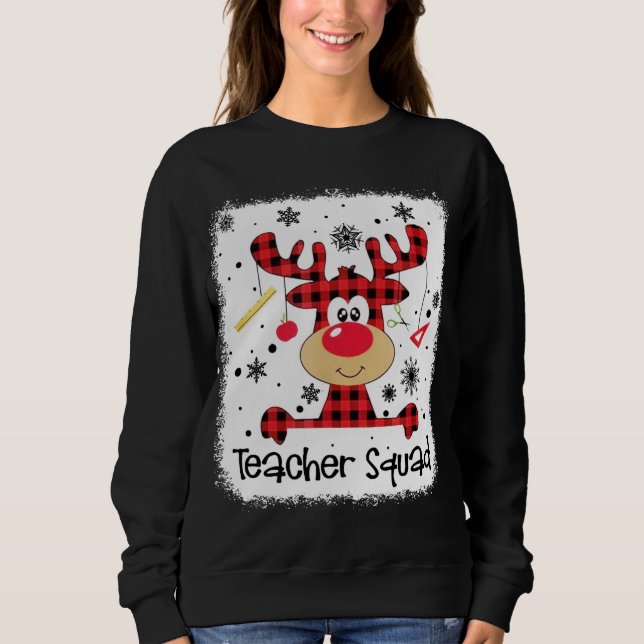 Teacher Squad Cute Red Plaid Reindeer Snow Lover C Sweatshirt (Front)