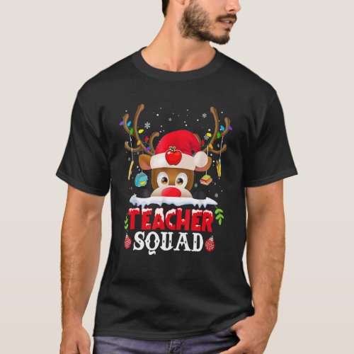 Teacher Squad Plaid Reindeer Santa Hat Teacher Chr T_Shirt