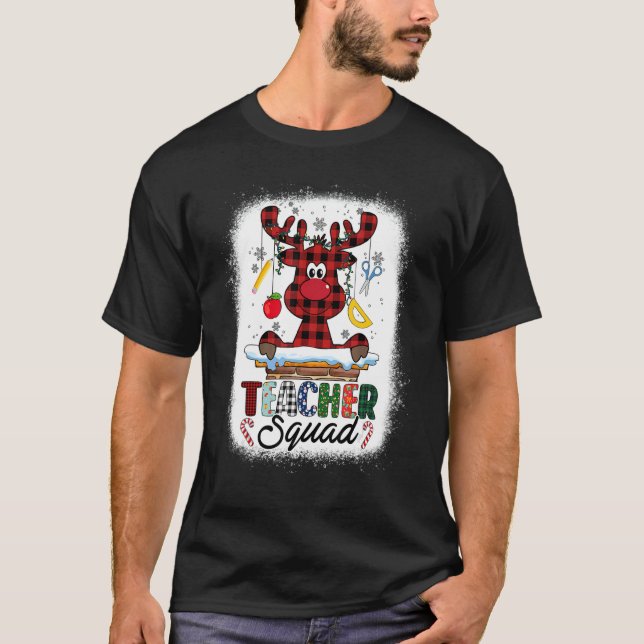 Teacher Squad Reindeer Bleached   Teacher Christma T-Shirt (Front)