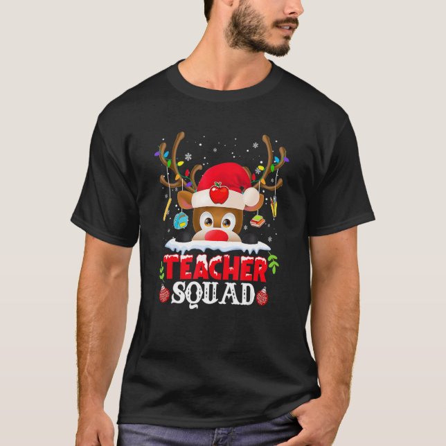 Teacher Squad Reindeer  Teacher Christmas For Men  T-Shirt (Front)