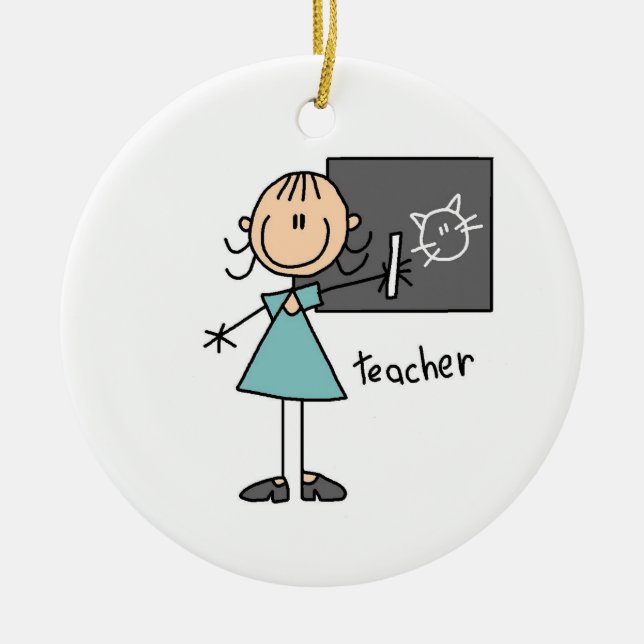 Teacher Stick Figure Ceramic Ornament (Front)