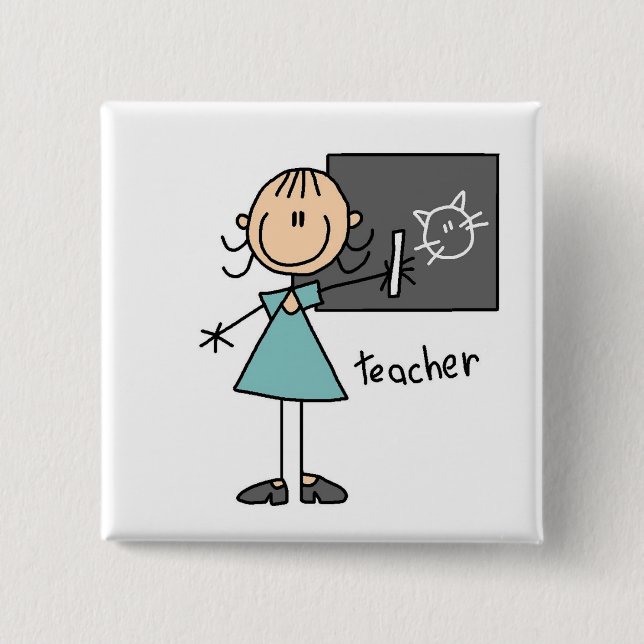Teacher Stick Figure Pinback Button (Front)
