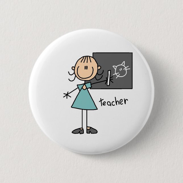Teacher Stick Figure Pinback Button (Front)