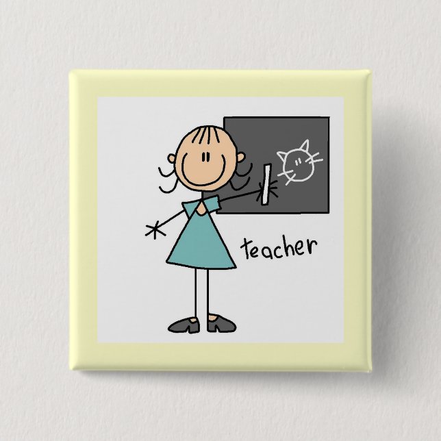 Teacher Stick Figure Pinback Button (Front)