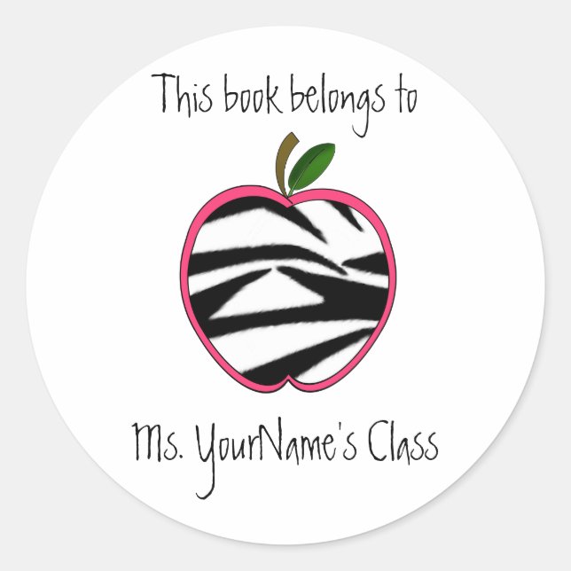 Teacher Sticker -Zebra Print Apple -  Pink Outline (Front)