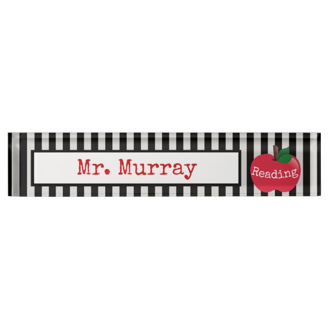 Teacher Striped Apple Desk Nameplate (Front)