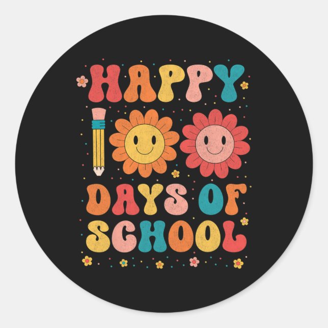 Teacher Student 100th Day Of School Happy 100 Days Classic Round Sticker (Front)